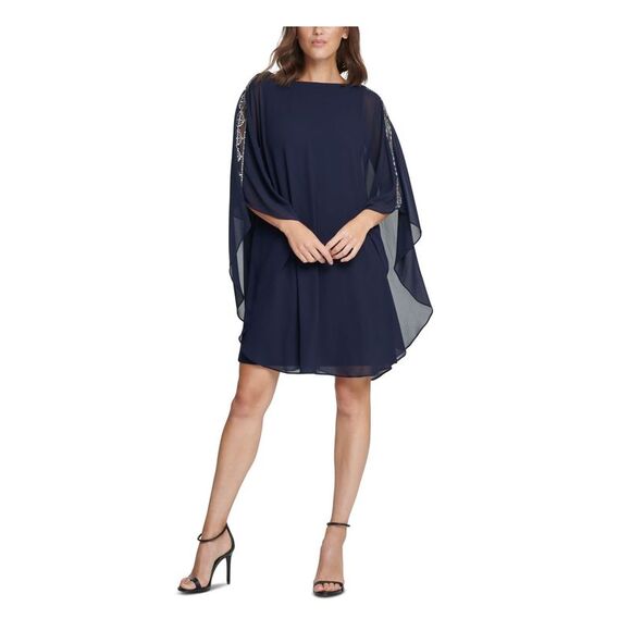 VINCE CAMUTO Womens Cape Overlay Flutter Sleeve Above The Knee Sheath Dress - Picture 1 of 2